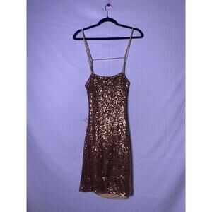 Bear Dance Gold Sequins Bodycon Dress Lower Back Women's Size Medium Cocktail